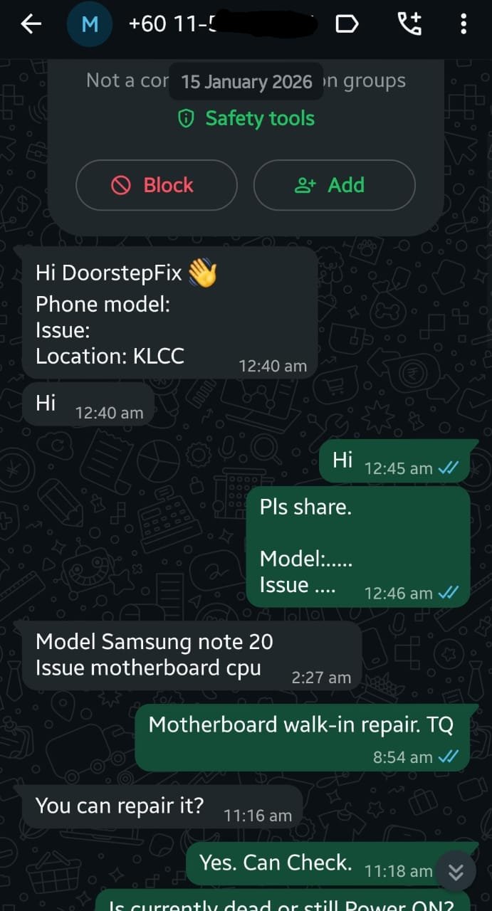 DoorstepFix WhatsApp chat