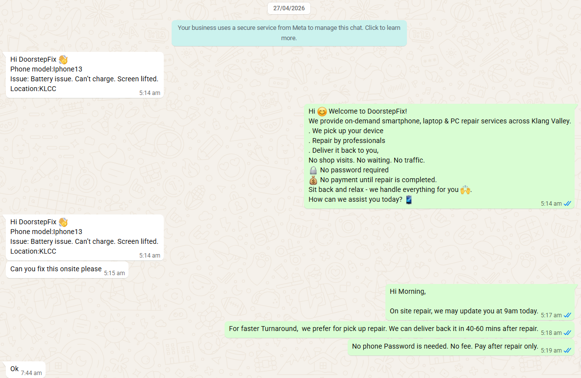Earlier iPhone 13 repair order from KLCC customer