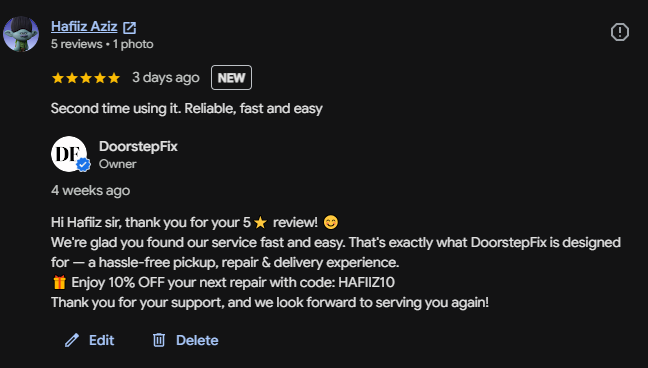 DoorstepFix customer review