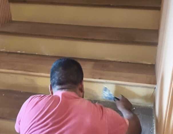 Wooden staircase carpentry work at Restaurant Oversea Sri Petaling