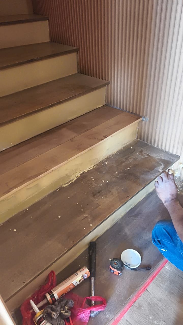 Wooden staircase repair and carpentry installation at Restaurant Oversea Sri Petaling Kuala Lumpur